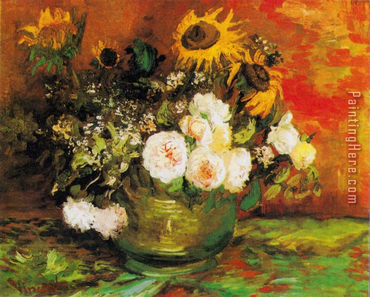 Vincent van Gogh Bowl with Sunflowers, Roses And Other Flowers